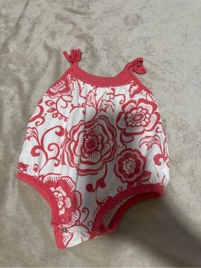 Old Navy Coral & White Floral Baby Romper